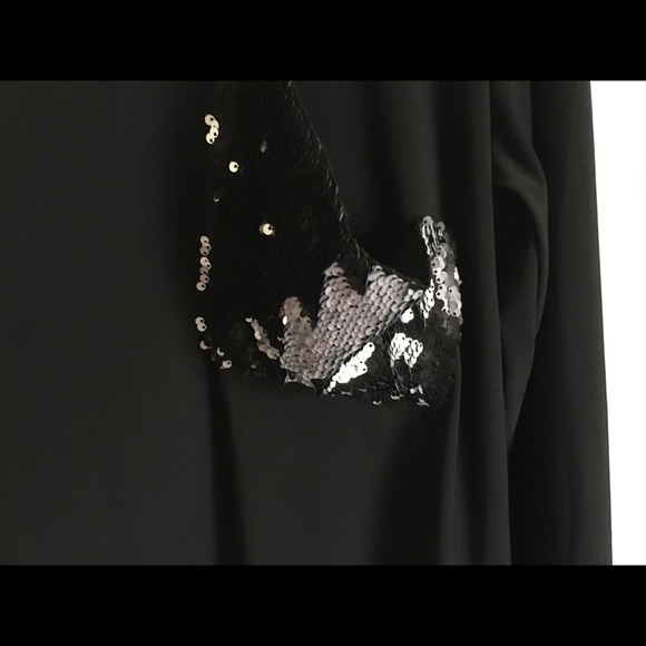 Black Beaded Pocket Long  Sleeve Stretchy Shirt 2X - Picture 6 of 7